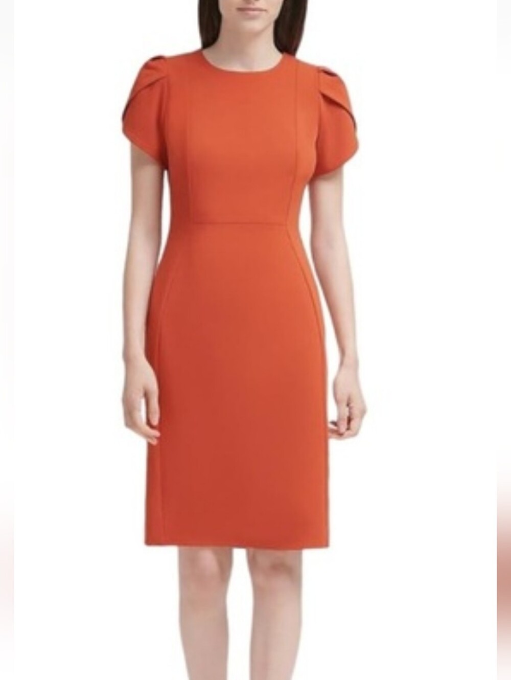 Calvin Klein Orange Tulip Sleeve Sheath Dress NWT Size 2